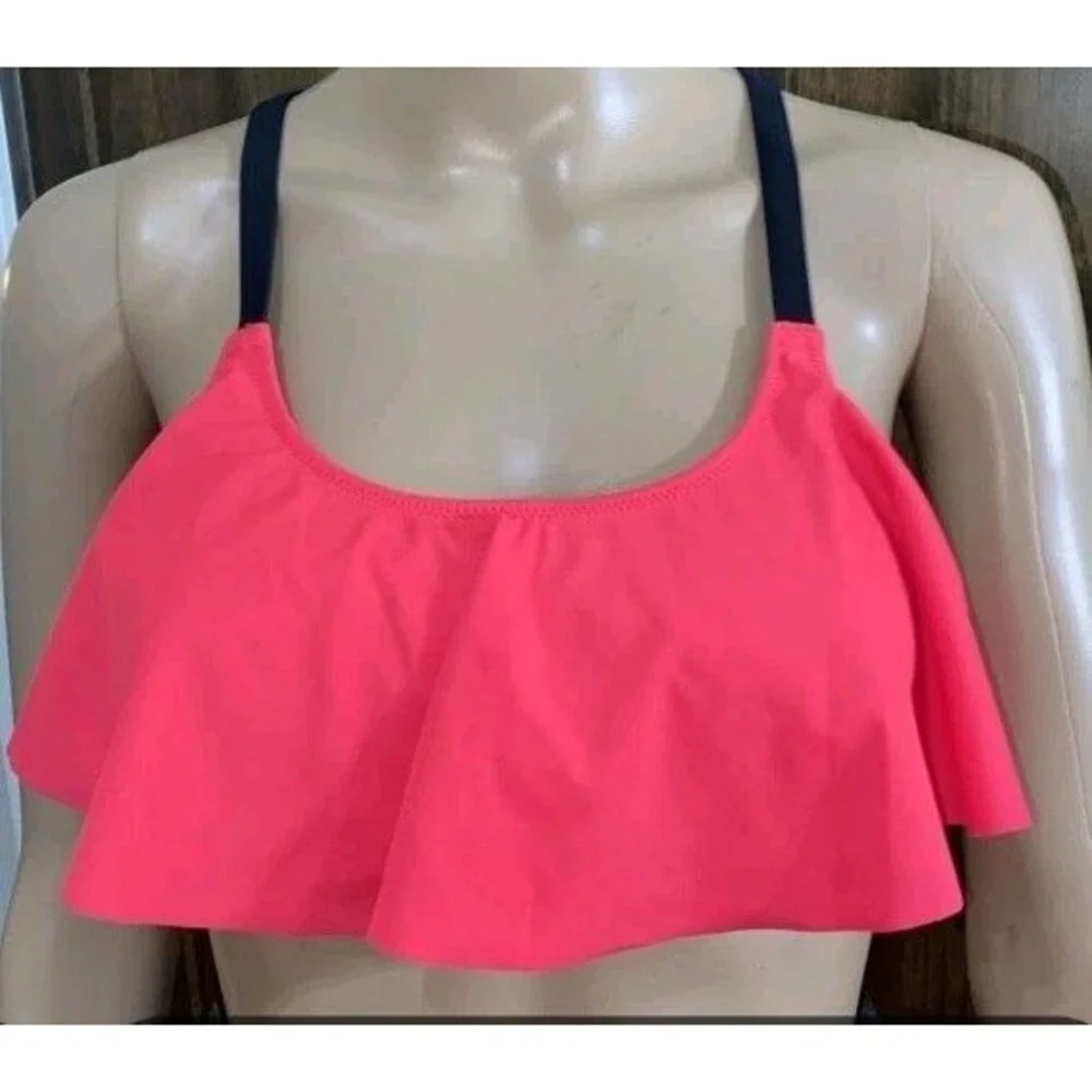 Victoria's Secret PINK bikini set w/ flounce crop top and black Bottoms, Size S